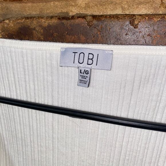 Tobi White Long Sleeve Lift My Spirits Hook & eye Crop Top Women's Size Large - Picture 7 of 9